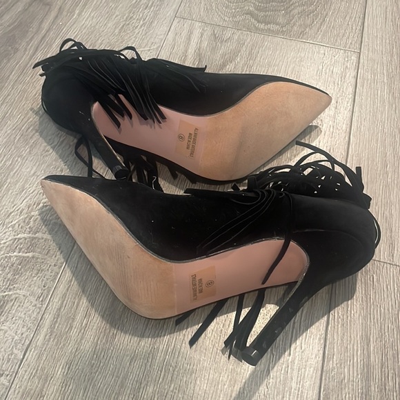 Shlekh Fringe suede Black 5"High Stiletto Heel Pointy Toe Shoes WOMEN Size 8 - Picture 7 of 8
